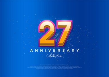 27. yıldönümü kutlaması için basit ve modern tasarım. Zarif bir mavi arkaplan rengiyle.
