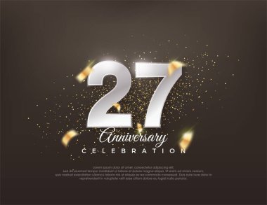 27. gümüş metalik numara. Lüks ve zarif bir kutlama tasarımı. Poster, bayrak ve kutlama tebrikleri için en iyi vektör.