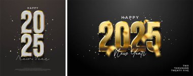 Bir dizi yeni yıl 2025 numarası. 2025 yılının kutlaması için bir şarkı. Modern bir kombinasyonla 2025 yılının zarif arka planı.