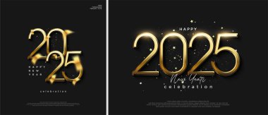 2025 Yeni Yıl Vektör Tasarımı. 2025 yılbaşı tasarımı karanlık bir konsept ve entegre altın renkleri 2025 yılbaşı posterinde.
