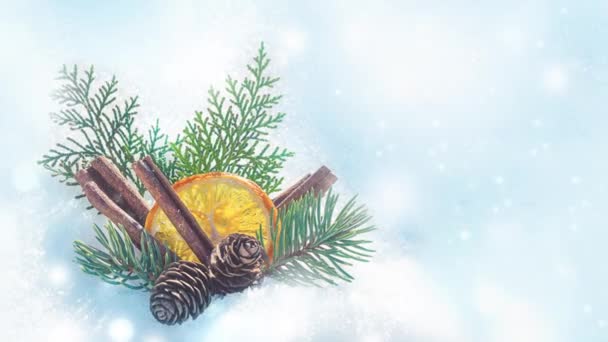 Karácsonyi Háttér Ajándék Boksz Boldog Karácsonyt Zászlós Nap Süt Hópelyhekben — Stock videók
