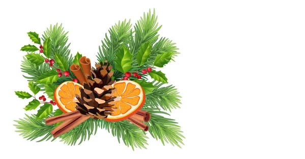 Noel ve Yeni Yıl. Köknar dalları, böğürtlen, ökseotu, yaylar, portakallar, tarçın ve şeker kamışı, Noel ağacı dalları, çam kozalağı, noel topları.