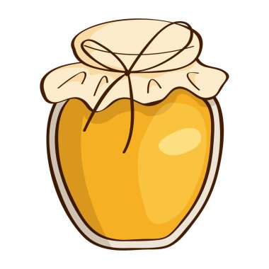 Çizgi film bal kavanozu. Eps 10. Yiyecekler. Bal ambalaj tasarımı. Bal logosu. Tasarım etiketli veya rozetli cam kavanozu düzenle.