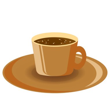Kahve fincanı. Espresso modeli, tabak kenarında bardak, seramik çanak çömlek içinde sıcak içecek, sabah kafein aromalı içecek, reklam vektörü tek izole edilmiş illüstrasyon. 10.çizgi film tarzı, düz çizgi film tarzı.