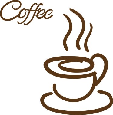 Bir fincan sıcak kahve. Kokulu latte veya espresso ile siyah kupa. Reklam posterleri ve baskılar için tasarım öğesi. Kahve ve kremayla dekore edilmiş fincana yan görünüm. Eps 10. Çizgi film, düz 