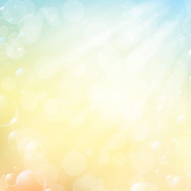 Işıldayan yaz arkaplanı Bokeh ve ışık ışınlarıyla. Bir yaz gününün parlak renkleri. Sıcaklık. Güneş gökyüzünde ve gün ışığında ya da gün ışığında. Parlak bulanık arka plan ve renkli bulanıklık. soyut 