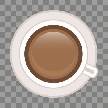 Kahve fincanının üst görüntüsü beyaza izole edilmiş. Bardak kahve üst görüş vektörü ve fincan sıcak kahve üst görünümü. Kahve, kahve, sıcak içecek, espresso ve beyaz fincan kahve, kahve, kapuçino. 10 Eps.
