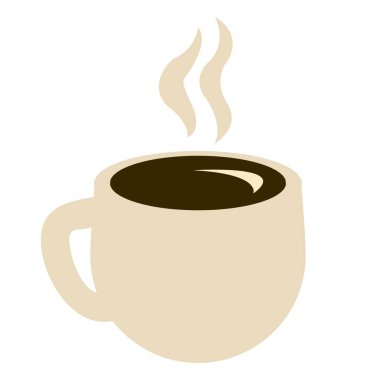 Bir fincan sıcak kahve. Kokulu latte veya espresso ile siyah kupa. Reklam posterleri ve baskılar için tasarım öğesi. Kahve ve kremayla dekore edilmiş fincana yan görünüm. Eps 10. Çizgi film, düz 