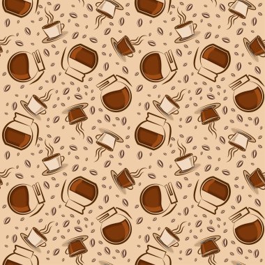 Kahve ve çayın kusursuz dokusu, paket servis kupaları. Vektör, modern resimli kahve fincanı, çay, espresso, latte ve diğer içecekler. Eps 10 . Kahve demliği, ikonlar, logo