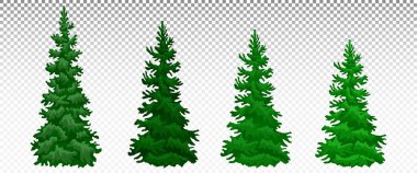 Çeşitli yeşil gerçekçi çam ağaçları. Orman, yürüyüş, vahşi yaşam, kamp, seyahat. Broşür tasarımı, tatiller, çevre turizmi. Rezerv, park, orman. Eps 10