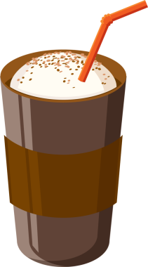 Köpüklü çay ya da kahve içeceği. Bardakta soğuk kahve ve pipo. Daha ferahlatıcı bir içecek. Flat Illustration, şeffaf, png. Bir bardak kahve. Güne başlamak için canlandırıcı bir içecek.