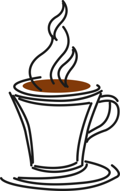 Kahve, çaydanlık, bardak ve fincanlar. Kahve dükkanı ve restoran menüleri için moda karalama çizimleri. El çizimi kafe tasarımı konsepti ve kahve molası ikonları. Şeffaf, png üzerinde menü çizimi.