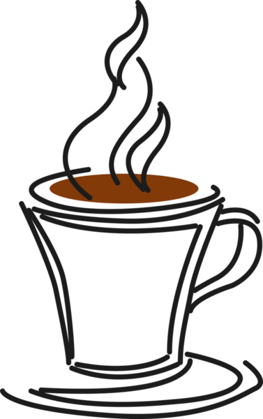 Kahve, çaydanlık, bardak ve fincanlar. Kahve dükkanı ve restoran menüleri için moda karalama çizimleri. El çizimi kafe tasarımı konsepti ve kahve molası ikonları. Şeffaf, png üzerinde menü çizimi.