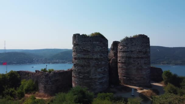 Bosphorus View Castle Eastern Roman Period Bastions Entrance Gate Castle — Stock Video