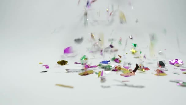 Gevallen Confetti Kinderen Verjaardagsfeestje Deeltjes Vallen Clip — Stockvideo