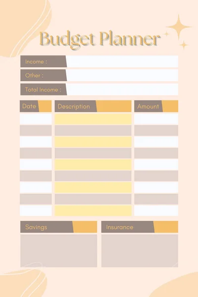 Budget Planner Digital Printable Blank Template Insert — Stock Photo, Image