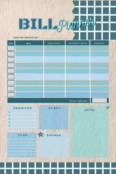 月度账单规划器数字可打印空白模板 — 图库照片