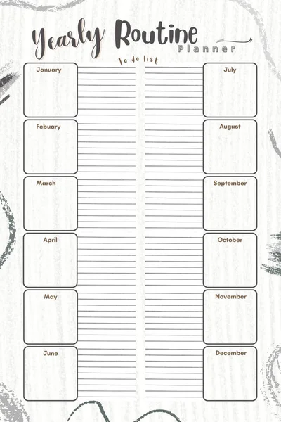 Yearly Routine Planner Digital Printable Blank Template Insert — Stock Photo, Image