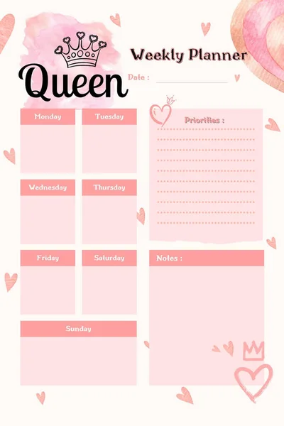 Queen Planner Digital Printable Blank Template Insert — Stock Photo, Image