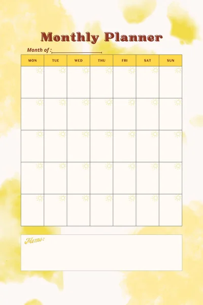 Monthly Planner Digital Printable Blank Template Insert — Stock Photo, Image