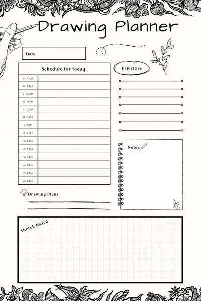 Drawing Planner Digital Printable Blank Template Insert — Stock Photo, Image