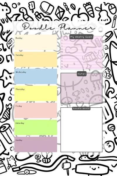 Doodle Planner Plantilla Blanco Imprimible Digital Insertar —  Fotos de Stock