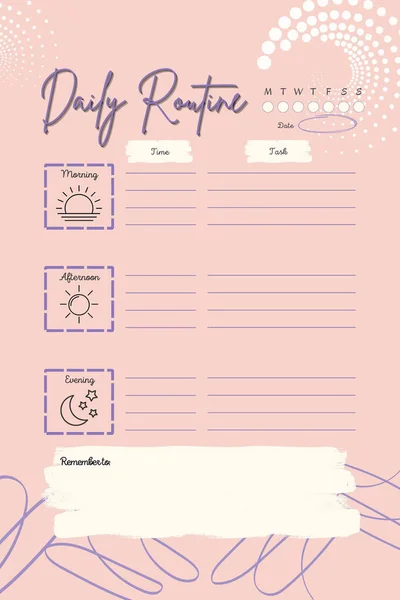 Daily Routine Planner Digital Printable Blank Template Insert — Stock Photo, Image