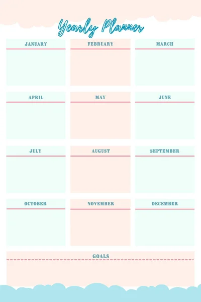 Yearly Planner Digital Printable Blank Template Insert — 스톡 사진