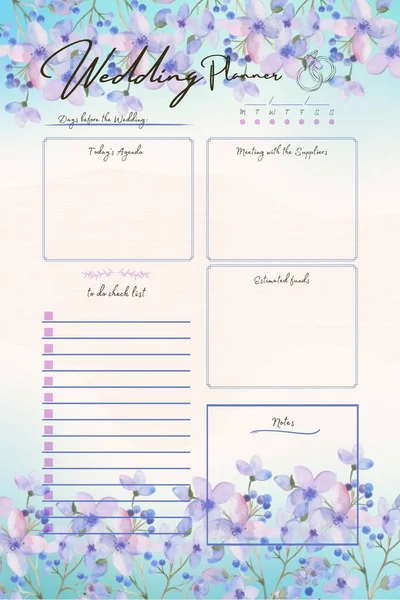 Wedding Planner Digital Printable Blank Template Insert — Stock Photo, Image