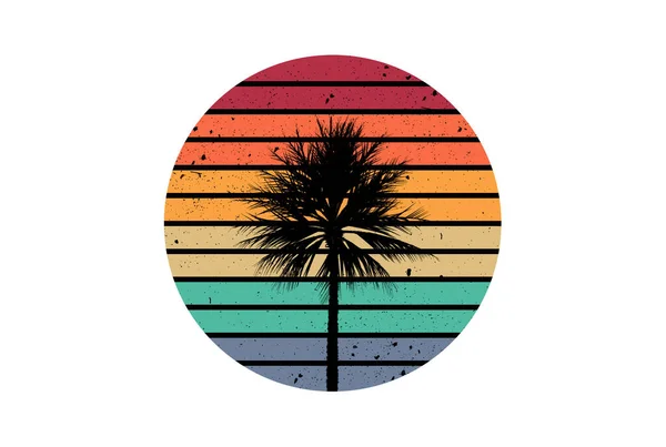Ретро Круг Пляже Символ Заката Пальмы — стоковое фото