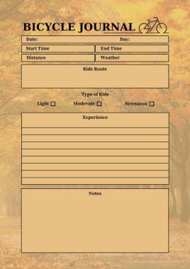Bisiklet günlük planlayıcısı dijital planlama sayfa yazdırılabilir şablonu ekle