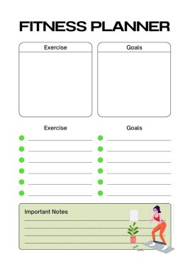Fitness planlayıcısı dijital planlama, sayfa yazdırılabilir şablonu ekle