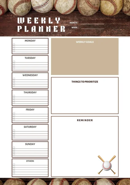 Baseball Planner Digital Planning Insert Sheet Printable Page Template — Stock Photo, Image
