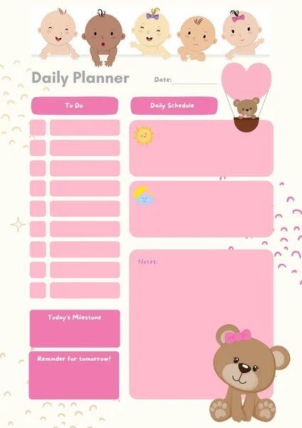 Baby Planner Digitální Plánování Vložit List Tisknutelné Šablony Stránky — Stock fotografie