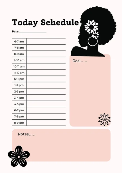 ブラック女性プランナーデジタル計画挿入シート印刷可能なページテンプレート — ストック写真