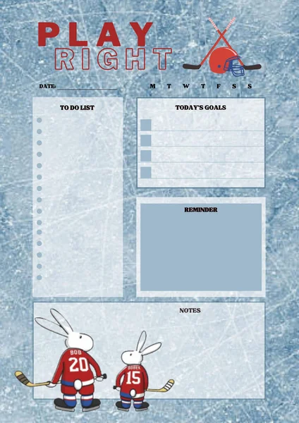 Ishockeyplanerare Digital Planering Infoga Ark Utskrivbara Sida Mall — Stockfoto