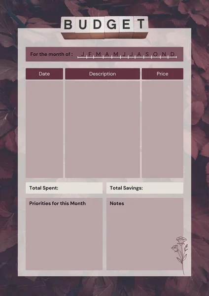 每月预算规划者数字计划插入可打印页模板 — 图库照片