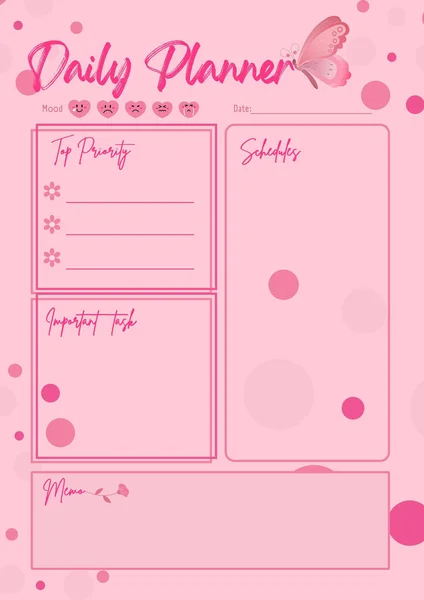 Modello Pagina Stampabile Foglio Inserto Pianificazione Digitale Pink Planner — Foto Stock