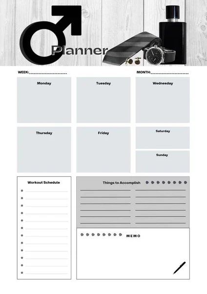 Planificador Para Hombre Planificación Digital Insertar Hoja Plantilla Página Imprimible — Foto de Stock