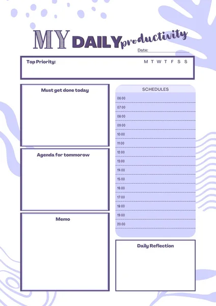 Productivity Planner Digital Planning Insert Sheet Printable Page Template — Stock Photo, Image