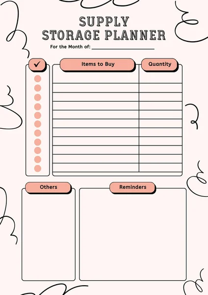 Supply Storage Planner Digital Planning Insert Sheet Printable Page Template — Stock Photo, Image