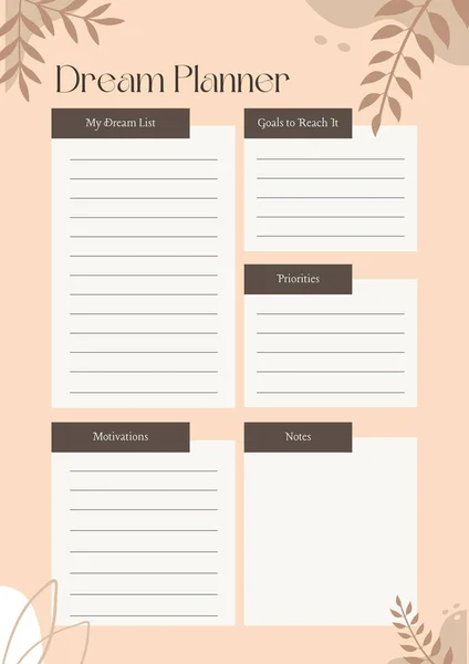 Dream Planner Digital Planning Insert Sheet Printable Page Template — Stock Photo, Image