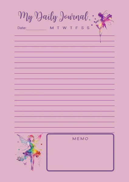 Fairy Journal Planner Digital Planning Insert Sheet Printable Page Template — 스톡 사진