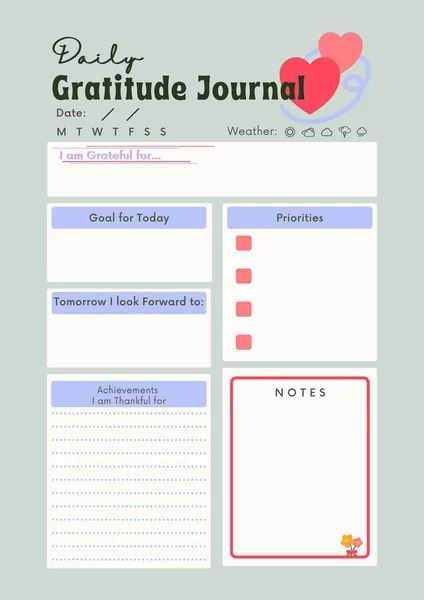 Gratitude Journal Digital Planning Insert Sheet Modello Pagina Stampabile — Foto Stock
