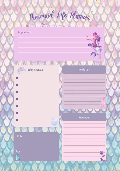 Mermaid Life Planner Digital Planning Insert Sheet Printable Page Template — Stock Photo, Image