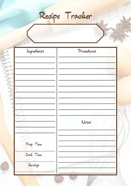 Blank Recipe Digital Planning Insert Sheet Printable Page Template — Stock Photo, Image