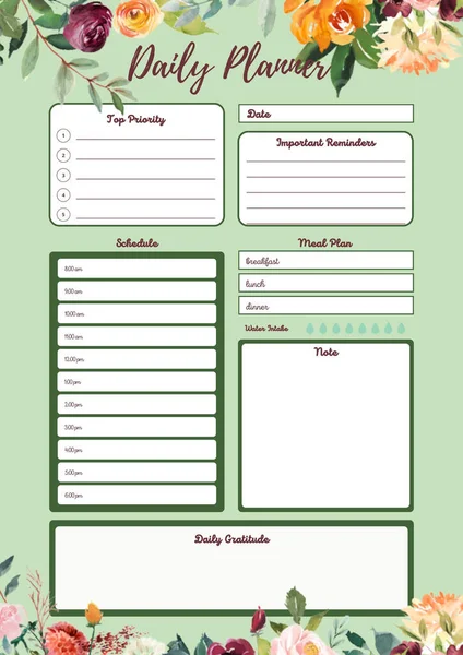 Daily Work Planner Digital Planning Insert Sheet Printable Page Template — Stock Photo, Image
