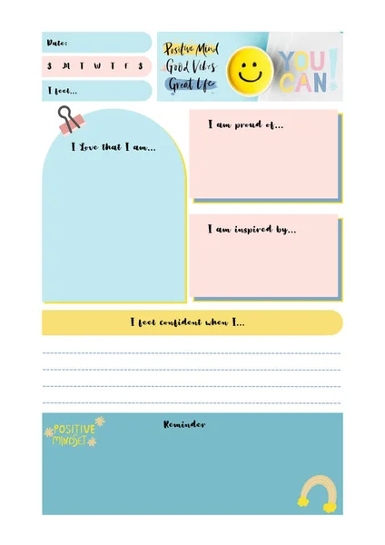Positive Planner Digital Planning Insert Sheet Printable Page Template — Stock Photo, Image