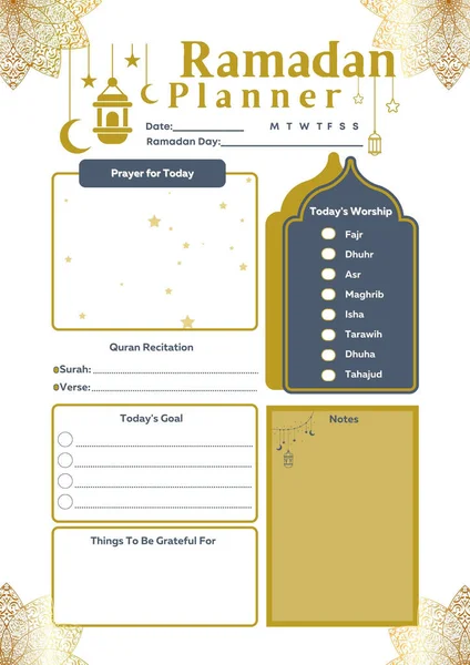 Ramadan Planner Digital Planning Insert Sheet Printable Page Template — 스톡 사진