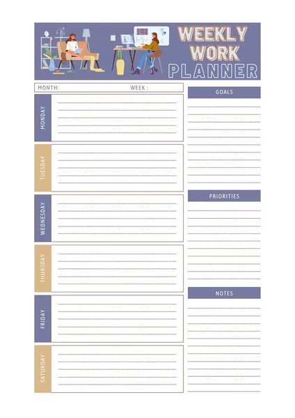Weekly Work Planner Digital Planning Insert Sheet Printable Page Template — Stock Photo, Image